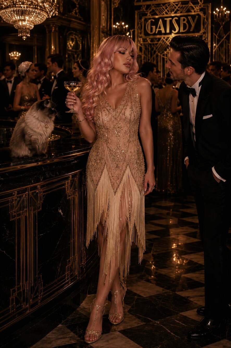 PrettyGuide Women's 1920s Gatsby Inspired Sequin Fringe Cocktail Mini Dress Sz.S